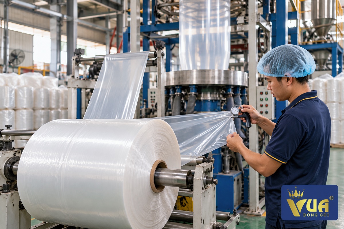 Cuộn túi siêu thị và máy thổi màng PE trong nhà máy