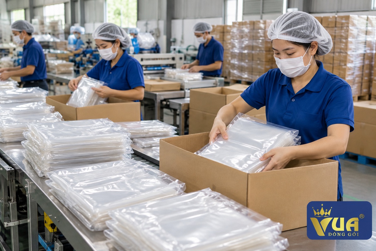 Đóng gói túi hút chân không tại xưởng để giao hàng toàn quốc