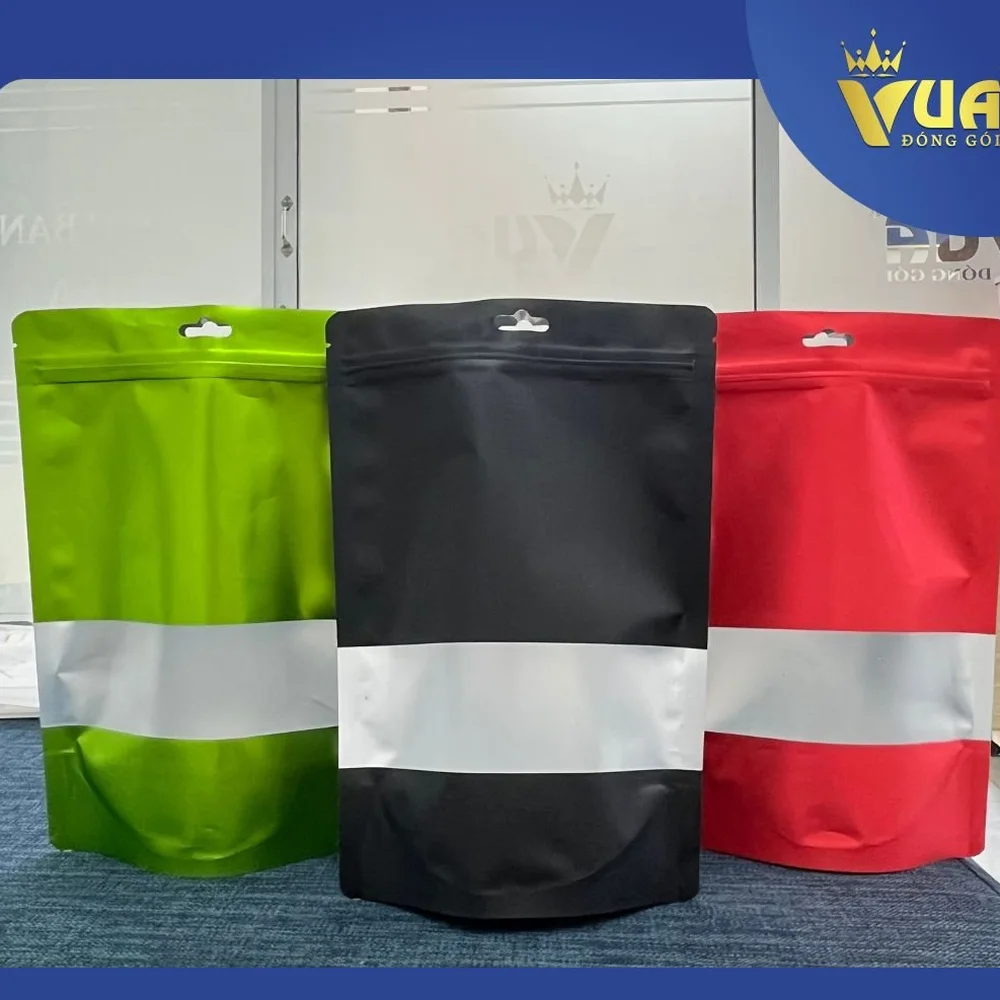 Túi zipper đáy đứng cửa sổ, bạc, trong – Vua Đóng Gói