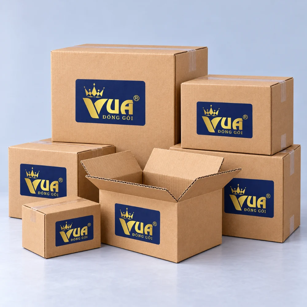 Hộp carton sóng in logo Vua Đóng Gói