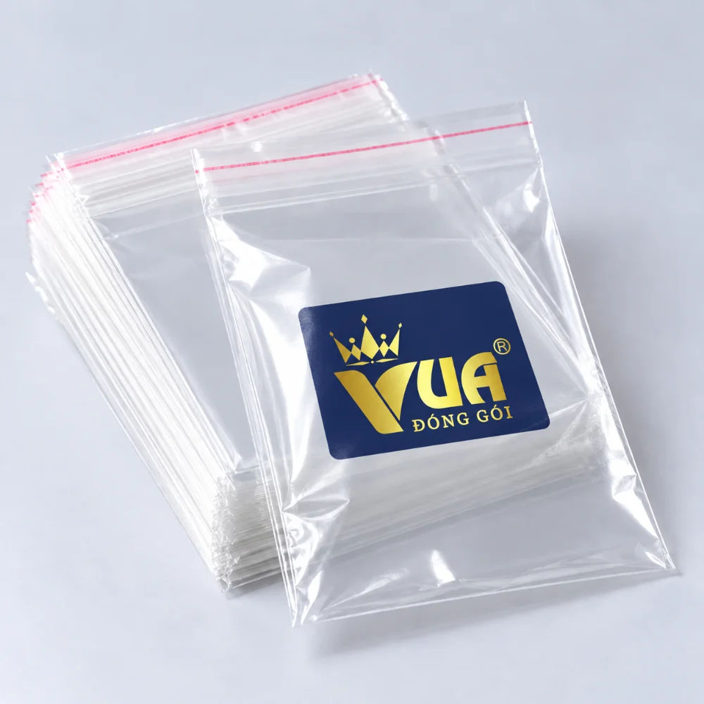 Túi OPP dán miệng trong suốt in logo Vua Đóng Gói