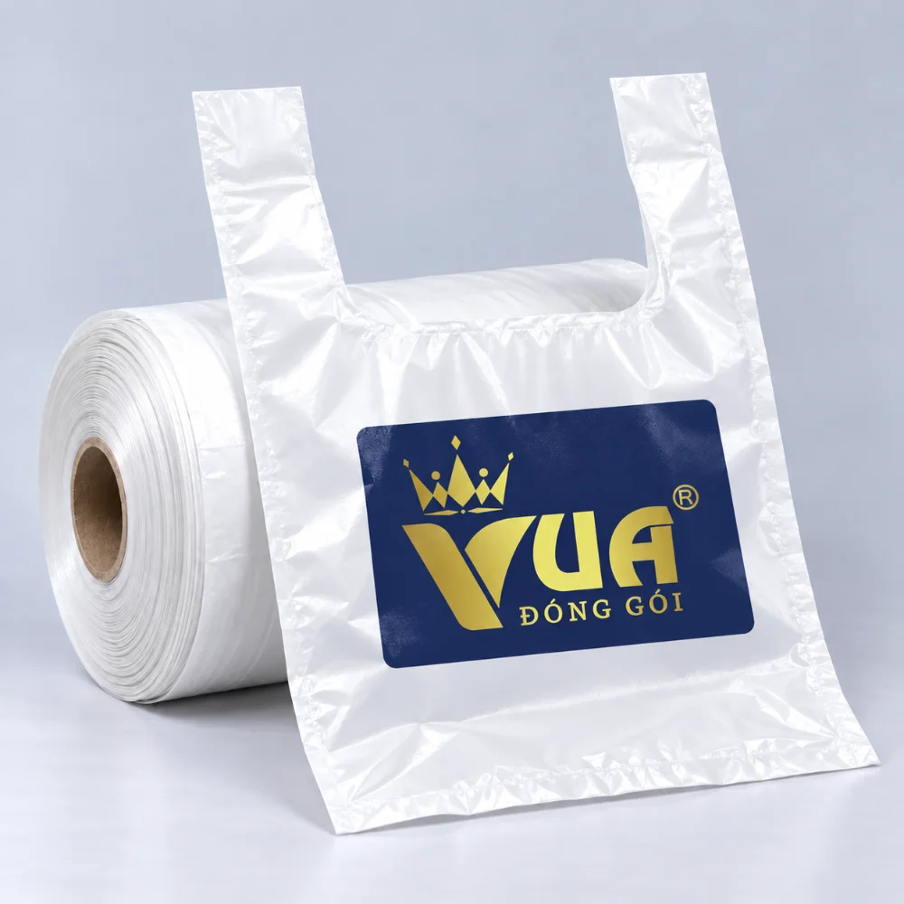 Túi siêu thị cuộn có quai in logo Vua Đóng Gói