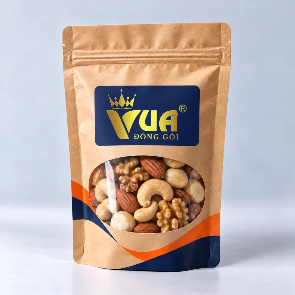 Túi zipper kraft có cửa sổ in logo Vua Đóng Gói